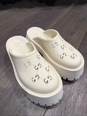 Gucci Perforated G Platform Mules